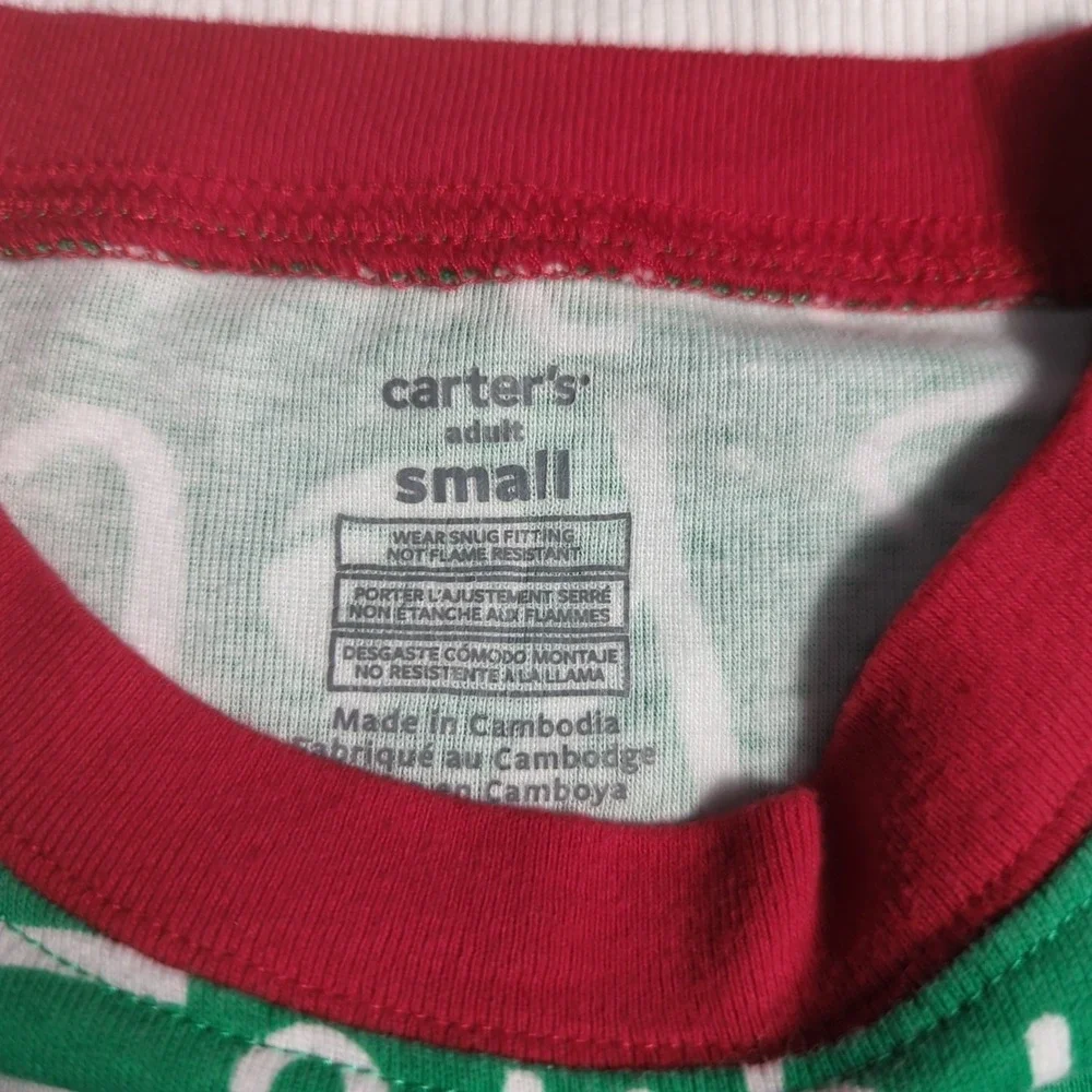 Carter's Adult Christmas Unisex Pajamas Small Green Red‎ Holiday Snug Fit 391